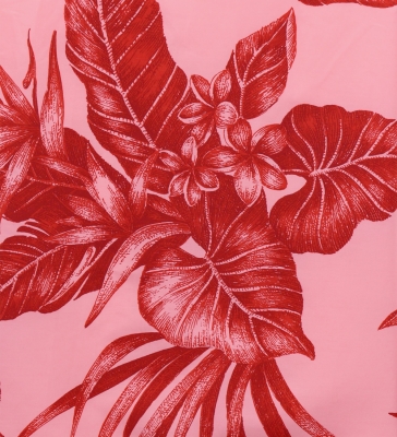 Hula Pa'u Skirt with Plumeria & Hawaiian Leaf Print / Red /G3069