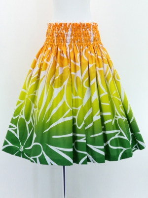 Hula Pa'u Skirt with Tiare Print / Orange & Green /G3071