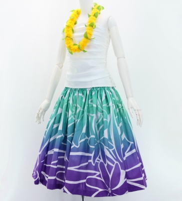 Hula Pa'u Skirt with Tiare Print / Blue & Purple /G3073