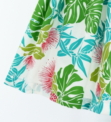 Hula Pa'u Skirt with Monstera & Lehua Print / White /J3075