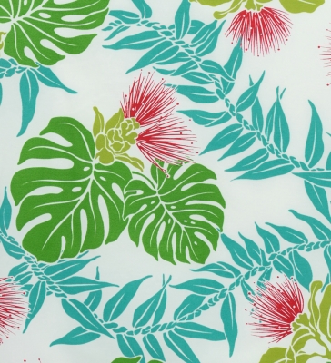 Hula Pa'u Skirt with Monstera & Lehua Print / White /J3075