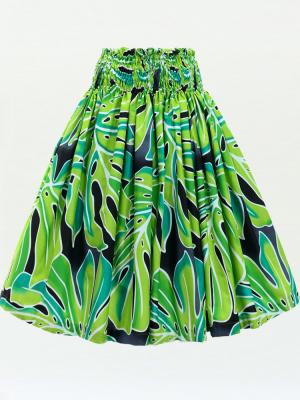 Hula Pa'u Skirt with Monstera Print / Black / G3103