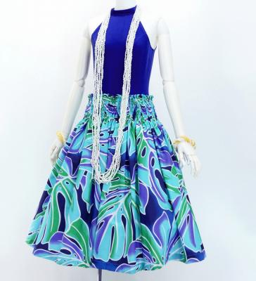 Hula Pa'u Skirt with Monstera Print / Navy / G3109