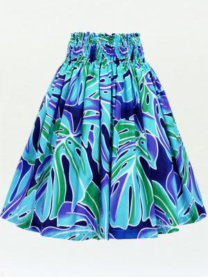 Hula Pa'u Skirt with Monstera Print / Navy / G3109