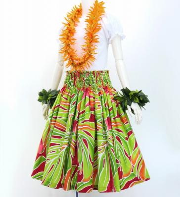 Hula Pa'u Skirt with Monstera Print / Red / G3111