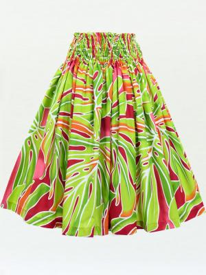 Hula Pa'u Skirt with Monstera Print / Red / G3111