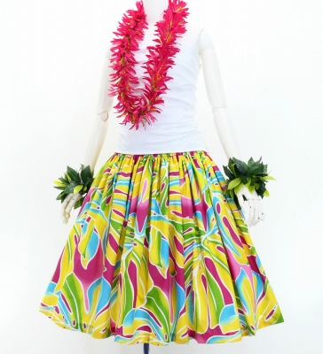 Hula Pa'u Skirt with Monstera Print / Pink / G3113