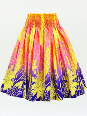 Hula Pa'u Skirt with Ginger Print / Yellow & Purple / G3115