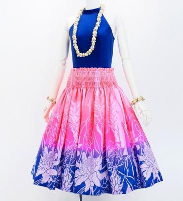 Hula Pa'u Skirt with Ginger Print / Pink & Royal / G3117