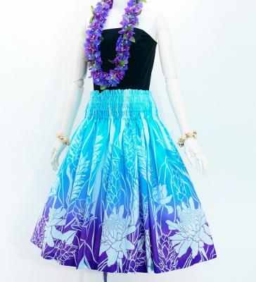 Hula Pa'u Skirt with Ginger Print / Aqua & Purple / G3119