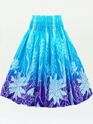 Hula Pa'u Skirt with Ginger Print / Aqua & Purple / G3119