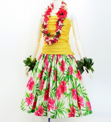 Hula Pa'u Skirt with Hibiscus Print / Natural / G3123