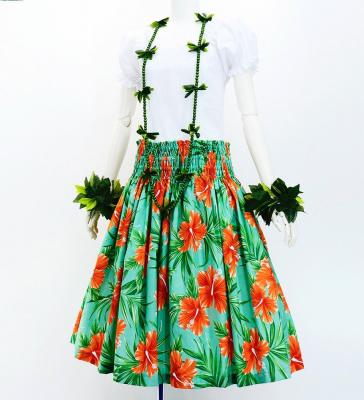 Hula Pa'u Skirt with Hibiscus Print / SeaGreen / G3127
