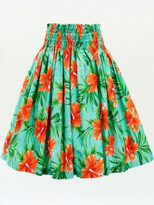 Hula Pa'u Skirt with Hibiscus Print / SeaGreen / G3127