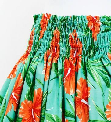 Hula Pa'u Skirt with Hibiscus Print / SeaGreen / G3127