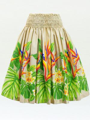 Hula Pa'u Skirt with Strelitzia & Plumeria Print / Beige / G3129