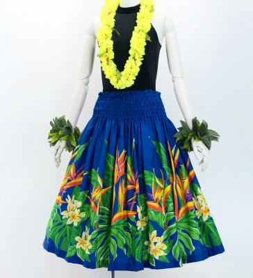 Hula Pa'u Skirt with Strelitzia & Plumeria Print / Royal / G3131