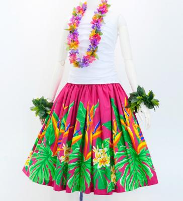 Hula Pa'u Skirt with Strelitzia & Plumeria Print / Fuchsia / G3133