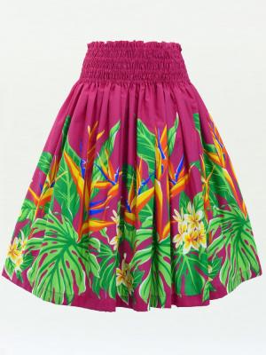 Hula Pa'u Skirt with Strelitzia & Plumeria Print / Fuchsia / G3133