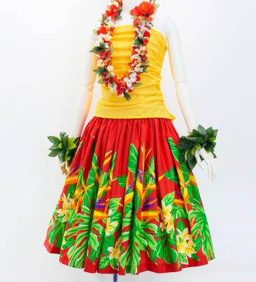 Hula Pa'u Skirt with Strelitzia & Plumeria Print / Red / G3135