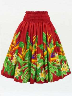 Hula Pa'u Skirt with Strelitzia & Plumeria Print / Red / G3135