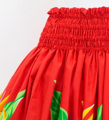 Hula Pa'u Skirt with Strelitzia & Plumeria Print / Red / G3135