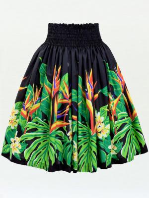 Hula Pa'u Skirt with Strelitzia & Plumeria Print / Black / G3137