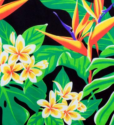 Hula Pa'u Skirt with Strelitzia & Plumeria Print / Black / G3137