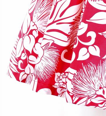 Hula Pa'u Skirt with Lehua Print / Cerise & Eggshell / G3139