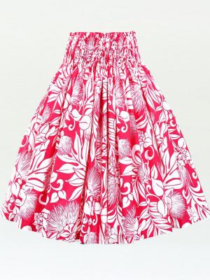 Hula Pa'u Skirt with Lehua Print / Cerise & Eggshell / G3139