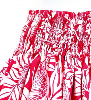 Hula Pa'u Skirt with Lehua Print / Cerise & Eggshell / G3139