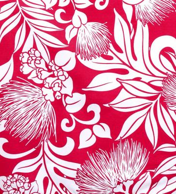 Hula Pa'u Skirt with Lehua Print / Cerise & Eggshell / G3139