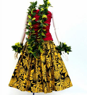 Hula Pa'u Skirt with Lehua Print / Black & Yellow / G3141
