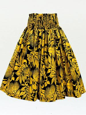 Hula Pa'u Skirt with Lehua Print / Black & Yellow / G3141