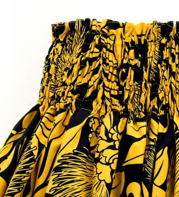 Hula Pa'u Skirt with Lehua Print / Black & Yellow / G3141