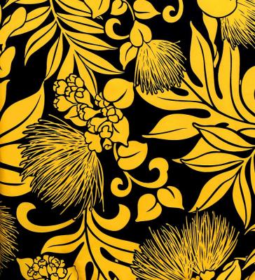 Hula Pa'u Skirt with Lehua Print / Black & Yellow / G3141
