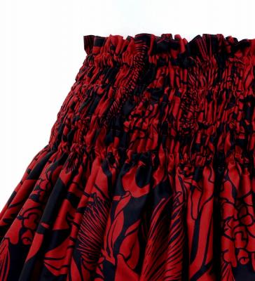 Hula Pa'u Skirt with Lehua Print / Black & Red / G3143