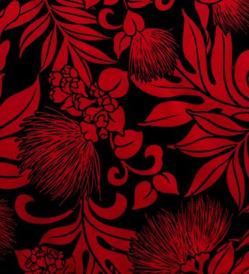 Hula Pa'u Skirt with Lehua Print / Black & Red / G3143