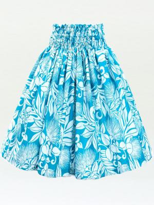 Hula Pa'u Skirt with Lehua Print / Blue & Eggshell / G3145