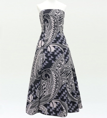 Hula Strapless Dress with Kahiko Print / Black / G3179bk