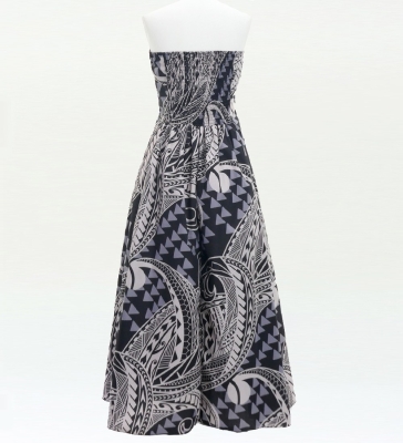 Hula Strapless Dress with Kahiko Print / Black / G3179bk