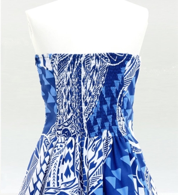 Hula Strapless Dress with Kahiko Print / Blue / G3179bl