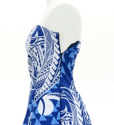 Hula Strapless Dress with Kahiko Print / Blue / G3179bl