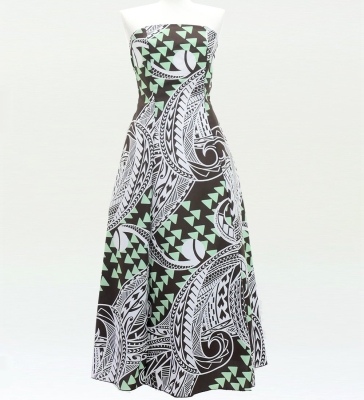 Hula Strapless Dress with Kahiko Print / Brown Green / G3179brgr