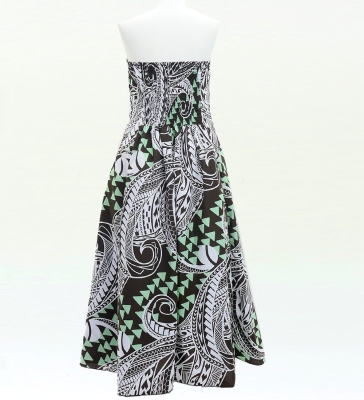 Hula Strapless Dress with Kahiko Print / Brown Green / G3179brgr