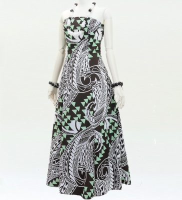 Hula Strapless Dress with Kahiko Print / Brown Green / G3179brgr