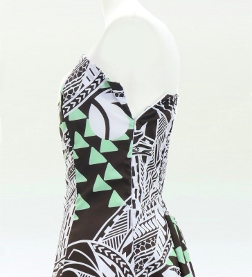Hula Strapless Dress with Kahiko Print / Brown Green / G3179brgr