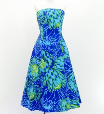 Hula Strapless Midi Dress / Protea / Blue / G3180bl