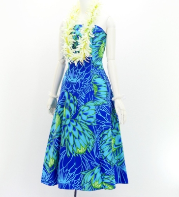 Hula Strapless Midi Dress / Protea / Blue / G3180bl