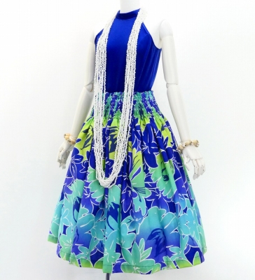 Hula Pa'u Skirt with Hawaiian Flower Print / Turq & Purple / J3207
